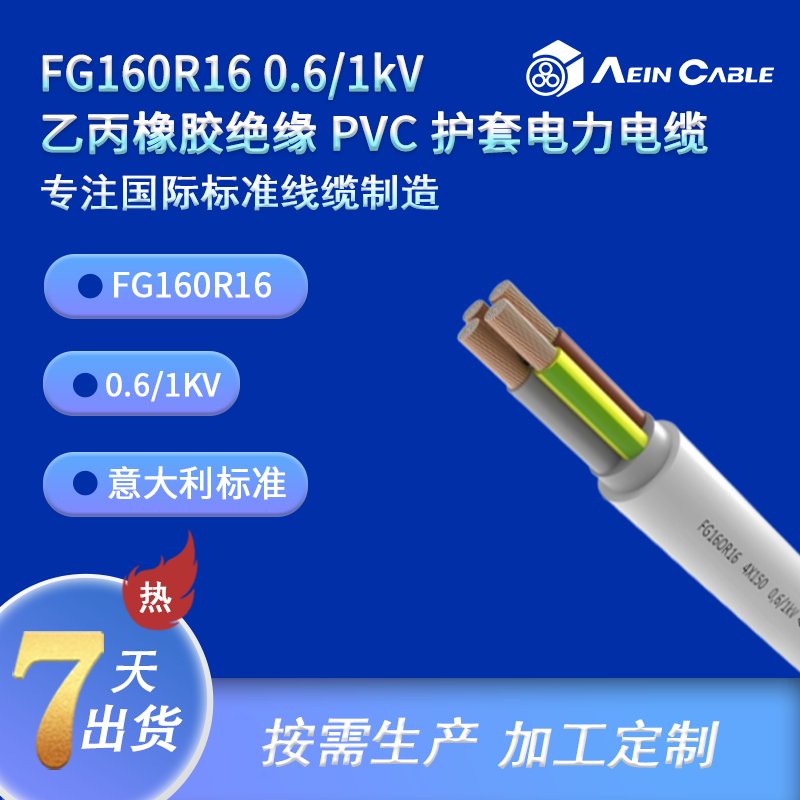 FG160R16 0.6/1kV 乙丙橡胶绝缘 PVC 护套电力电缆
